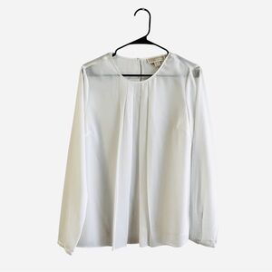 Michael Kors White Pleated Front Long-Sleeve Blouse